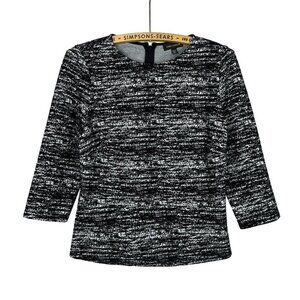 Lord & Taylor Womens Black & White Pattern 3/4 Sleeve Blouse XS